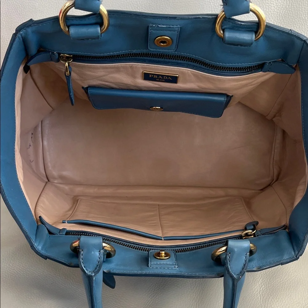 Prada Blue All Leather Satchel with Gold Hardware - Picture 4 of 12